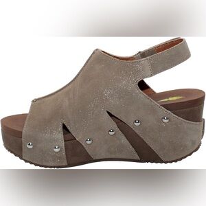 Volatile Taupe Suede Wedge Sandal with Silver Studs